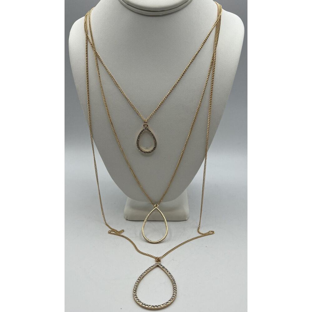 Jewelry Necklace Gold Tone Chain 3 Teardrop Pendants Long Lobster Claw Closure